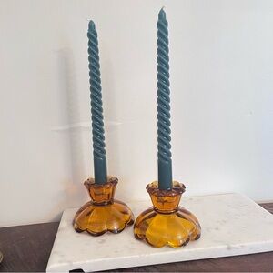 Vintage Amber Glass Candle Holders